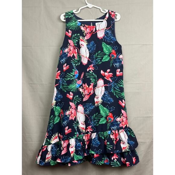H & M Girls Navy Blue Cockatoo Flounced Dress, Size 9/10 - Picture 3 of 5